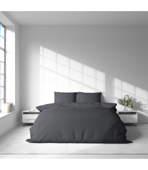 Pościel satyna bawełniana PREMIUM "Graphite Stripe Satin“. Pościel Satynowa Premium