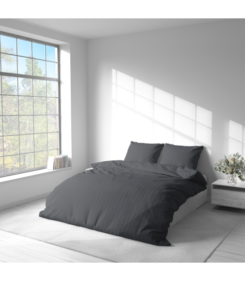 Pościel satyna bawełniana PREMIUM "Graphite Stripe Satin“. Pościel Satynowa Premium