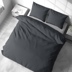 Pościel satyna bawełniana PREMIUM "Graphite Stripe Satin“. Pościel Satynowa Premium, 140x200 cm, 200x200 cm. Subtelny pasiasty design w intensywnie szarej pościeli.