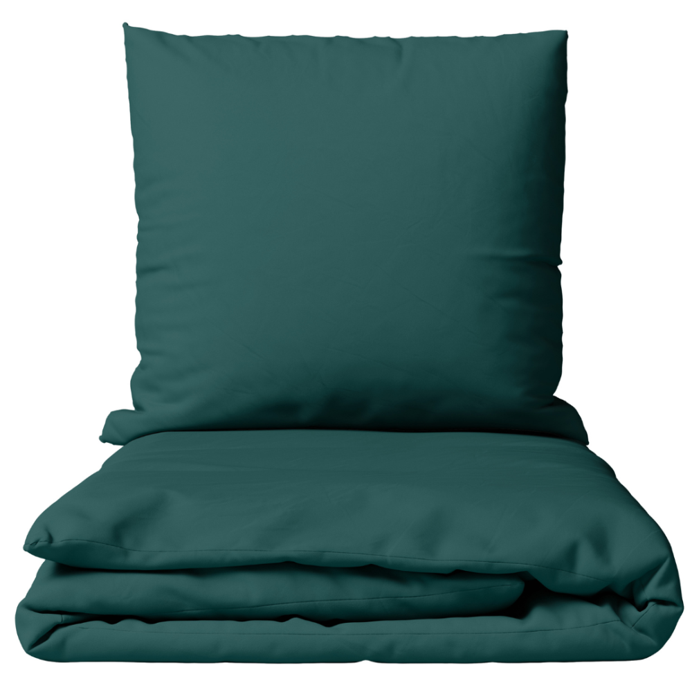 Pościel satyna bawełniana PREMIUM "Green Satin“. Pościel Satynowa Premium, 140x200 cm, 200x200 cm, 200x220 cm. Komplet pościeli w ciemnozielonym odcieniu bez wzorów.