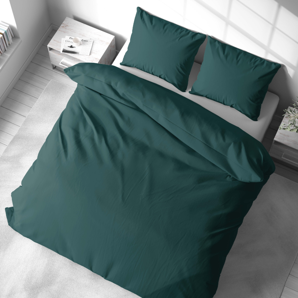 Pościel satyna bawełniana PREMIUM "Green Satin“. Pościel Satynowa Premium, 140x200 cm, 200x200 cm, 200x220 cm. Klasyczny bawełniany komplet pościeli w głębokim zielonym kolorze.