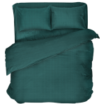 Pościel satyna bawełniana PREMIUM "Green Stripe Satin“. Pościel Satynowa Premium, 140x200 cm, 200x200 cm. Ciemnozielony komplet pościeli z subtelnymi pionowymi paskami, nadający elegancji i spokoju sypialni.