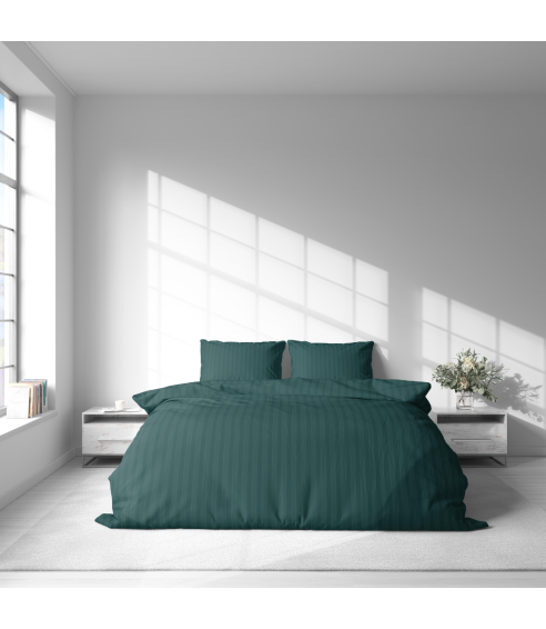 Pościel satyna bawełniana PREMIUM "Green Stripe Satin“. Pościel Satynowa Premium