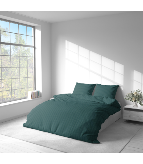 Pościel satyna bawełniana PREMIUM "Green Stripe Satin“. Pościel Satynowa Premium