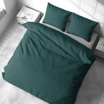 Pościel satyna bawełniana PREMIUM "Green Stripe Satin“. Pościel Satynowa Premium, 140x200 cm, 200x200 cm. Luksusowy komplet pościeli w głębokiej zieleni z cienkimi prążkami.