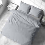 Pościel satyna bawełniana PREMIUM "Light Gray Stripe Satin“. Pościel Satynowa Premium, 140x200 cm, 200x200 cm. Pastelowo szary komplet pościeli z cienkimi prążkami.