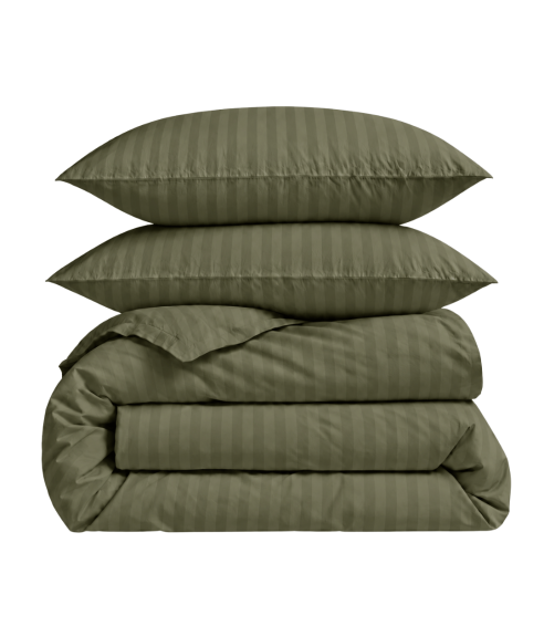 Pościel satyna bawełniana PREMIUM „Moss Green Stripe Sateen“. Pościel Satynowa