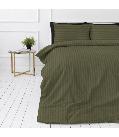 Pościel satyna bawełniana PREMIUM „Moss Green Stripe Sateen“. Pościel Satynowa