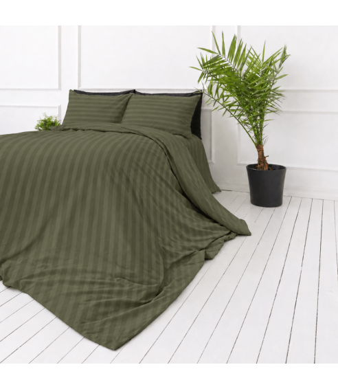 Pościel satyna bawełniana PREMIUM „Moss Green Stripe Sateen“. Pościel Satynowa