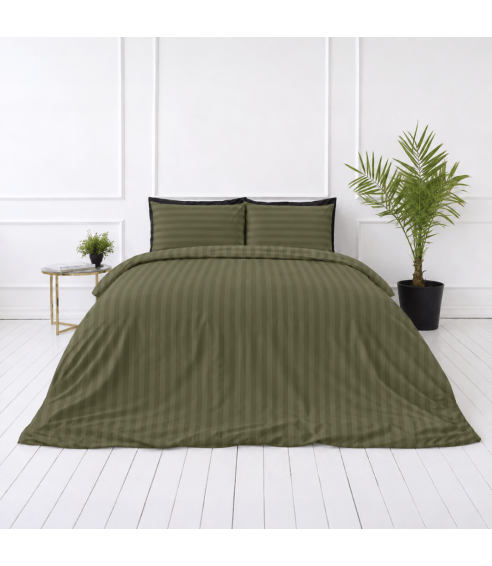 Pościel satyna bawełniana PREMIUM „Moss Green Stripe Sateen“. Pościel Satynowa