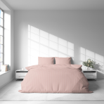 Pościel satyna bawełniana PREMIUM "Peachy Stripe Satin“. Pościel Satynowa Premium, 140x200 cm, 200x200 cm. Bawełniany komplet pościeli w brzoskwiniowym kolorze z cienkimi prążkami.
