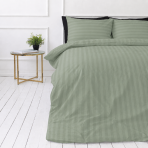 Pościel satyna bawełniana PREMIUM „Pistachio Stripe Sateen“. Pościel 150x200, 140x200 cm, 150x200 cm, 160x200 cm, 180x200 cm, 200x200 cm, 200x220 cm, 220x240 cm. Pościel w pastelowym zielonym odcieniu z delikatnym pasiastym wzorem