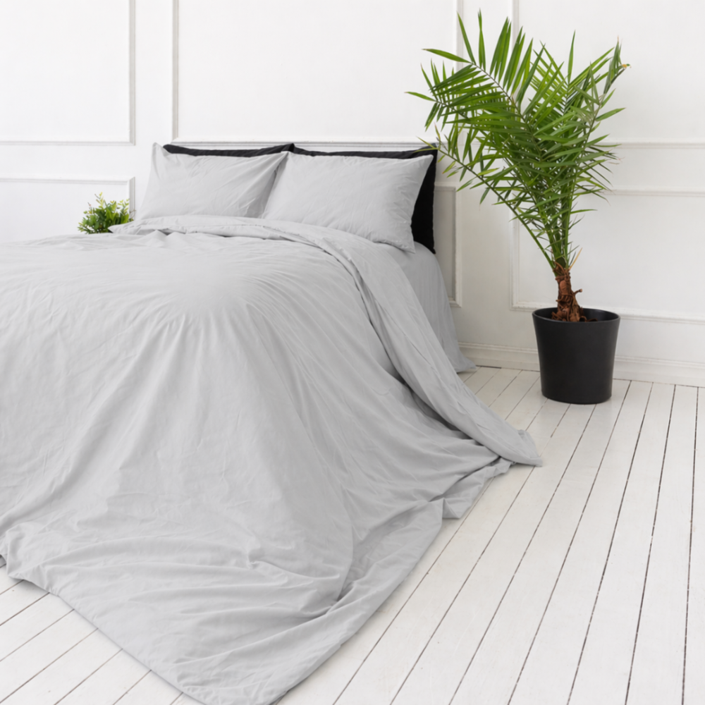 Pościel satyna bawełniana PREMIUM „Silvara“. Pościel 150x200, 140x200 cm, 150x200 cm, 160x200 cm, 180x200 cm, 200x200 cm, 200x220 cm, 220x240 cm. Elegancki szary jednolity design pościeli