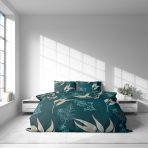 Pościel satyna bawełniana "Premium Verdure". Pościel Satynowa Premium, 140x200 cm, 200x200 cm, 200x220 cm. Elegancki ciemnozielony zestaw pościeli z misternymi kwiatowymi wzorami, idealny do stworzenia spokojnej i wyrafinowanej atmosfery w sypialni.
