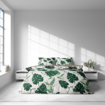 Pościel satyna bawełniana „Urban Jungle“. Pościel Satynowa Premium, 140x200 cm, 200x200 cm, 200x220 cm. Świeży i letni design pościeli do sypialni.