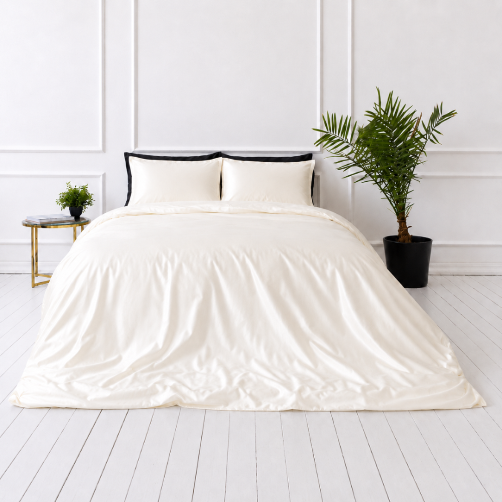 Komplet pościeli jedwabnej "Pearl White Silk". Komplety pościeli, 200x200 cm, 200x220 cm. Ciepły kremowy luksusowy komplet pościelowy. Komplet pościeli jedwabnej "Pearl White Silk". Komplety pościeli, 200x200 cm, 200x220 cm. Ciepły kremowy luksusowy komplet pościelowy.