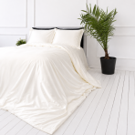 Komplet pościeli jedwabnej "Pearl White Silk". Biała pościel, 200x220 cm. Ciepły kremowy luksusowy komplet pościelowy.