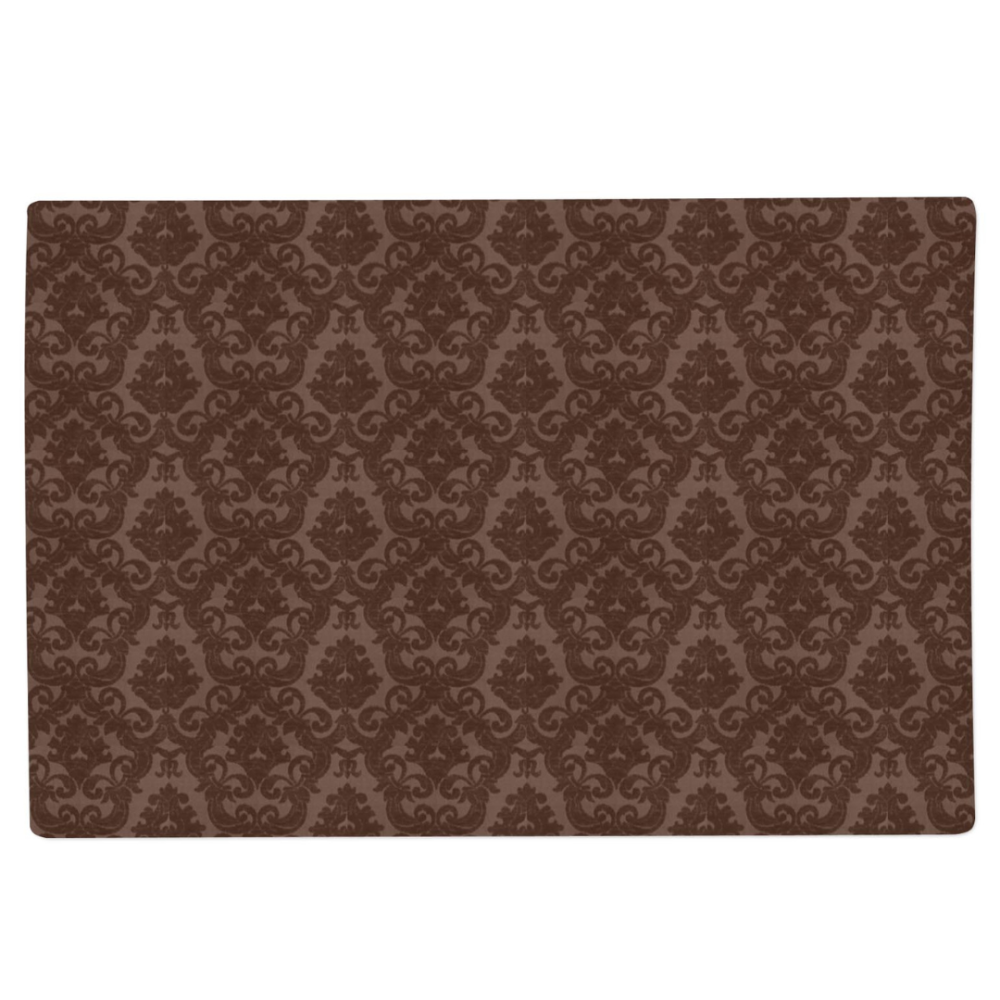 Podkładki na stół „Brown baroque placemat“ 1 szt.. Lniane obrusy, 30x45 cm. Podkładka na stół z tkaniny żakardowej z eleganckim wzorem i wytrzymałym włóknem poliestrowym.