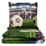 Pościeli dziecięcej "Ultimate Goal". Pościel Dla Dzieci, 140x200 cm. Piłki nożne i bramki z oświetleniem stadionu – zabawny i energetyczny design dla dzieci.