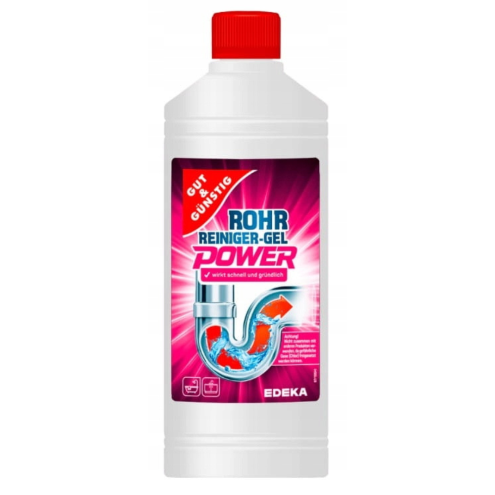 Środki do udrażniania rur "Power liquid Edeka". Środki czystości. Skuteczny płyn do czyszczenia rur, usuwający zatory i utrzymujący czyste, swobodnie przepływające rury.