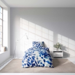 Komplet pościeli pojedyncza "Ambiance". Komplety pościeli 140x200, 140x200 cm. Elegancki biały zestaw pościeli z unikalnym wzorem w kropki w różnych odcieniach niebieskiego, dodający odrobinę koloru.
